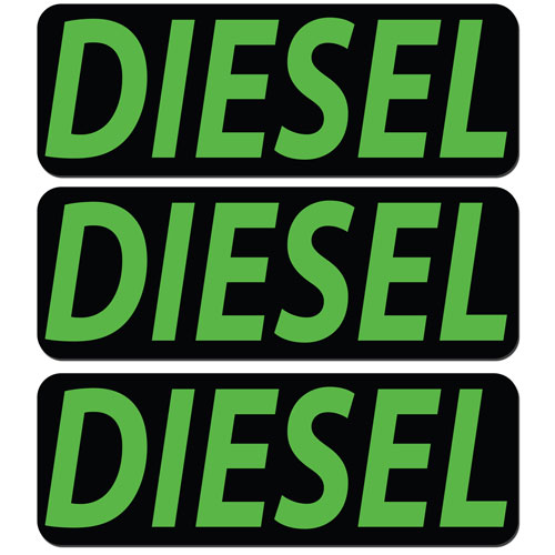 3x Diesel Fuel Only Layered Vinyl Stickers / Decals Black & Green Color