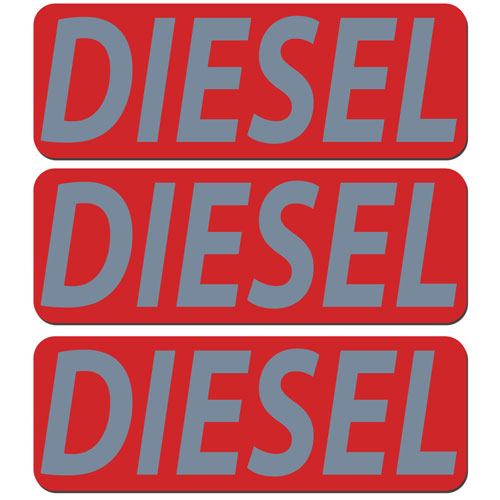3x Diesel Fuel Only Layered Vinyl Stickers / Decals Red & Grey Color