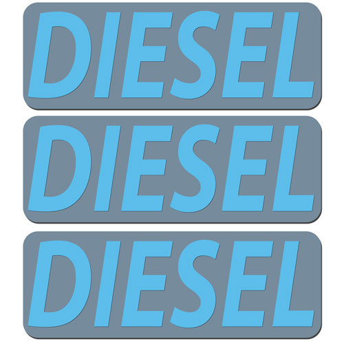 3x Diesel Fuel Only Layered Vinyl Stickers / Decals Grey & Light Blue Color