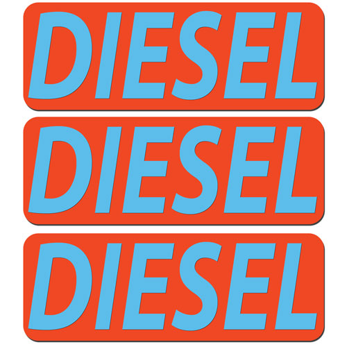 3x Diesel Fuel Only Layered Vinyl Stickers / Decals Orange & Light Blue Color