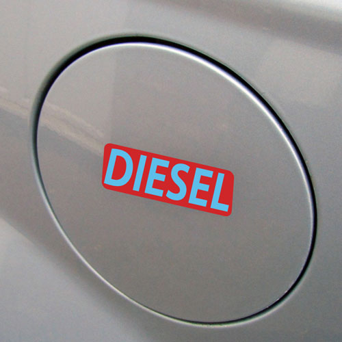 3x Diesel Fuel Only Layered Vinyl Stickers / Decals Red & Light Blue Color