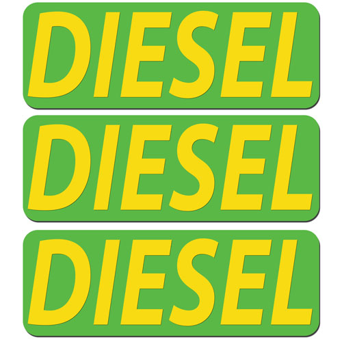 3x Diesel Fuel Only Layered Vinyl Stickers / Decals Green & Yellow Color