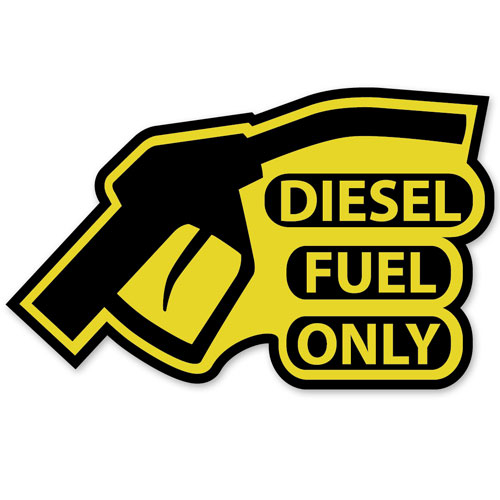 Diesel Fuel Only Warning Sign Reminder Gas Cap Cover Marker Layered Vinyl Sticker / Decal Yellow & Black Color