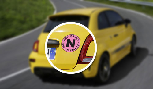 New Driver Keep Distance Layered Vinyl Sticker / Decal Round Shape Pink & Black Color