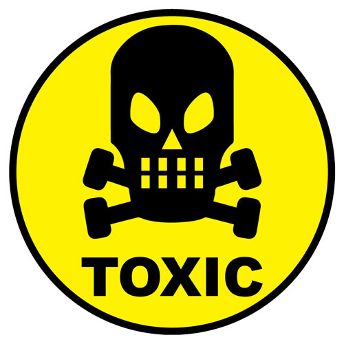 Toxic Sign Symbol Skull Layered Vinyl Sticker / Decal Round Shape Yellow & Black Color