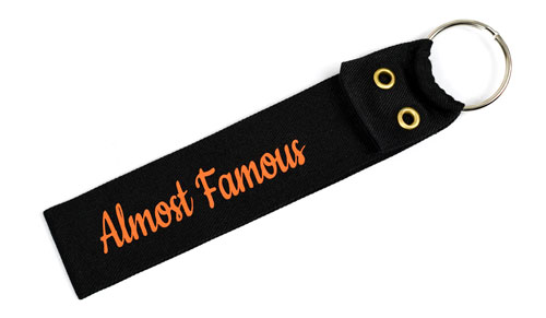 Almost Famous Funny Wristlet Key Fob Fabric Keychain Cloth KeyFob Black & Orange Color