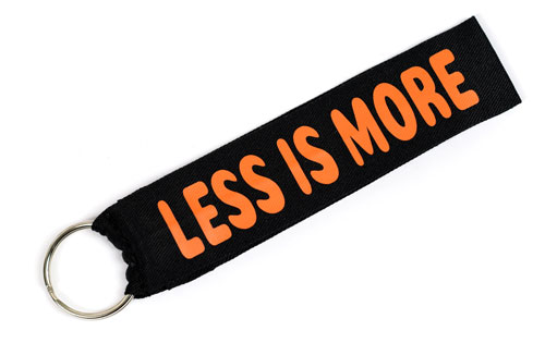 Less Is More Quote Wristlet Key Fob Fabric Keychain Cloth KeyFob Black & Orange Color
