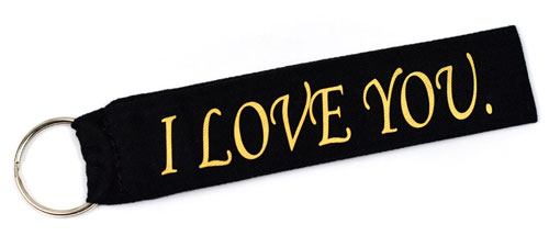 I Love You Fabric Wristlet Keychain Cloth Key Fob KeyFob Black & Gold Color