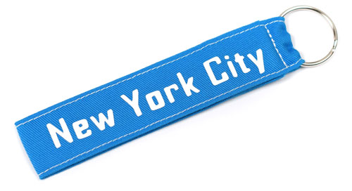 New York City Fabric Wristlet Keychain Cloth Key Fob KeyFob Blue and White Color