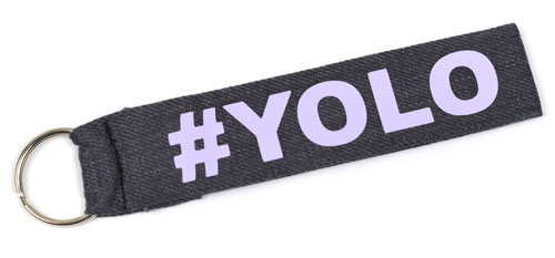 #YOLO You Only Leave Once Quote Fabric Wristlet Keychain Cloth Key Fob Gray Color