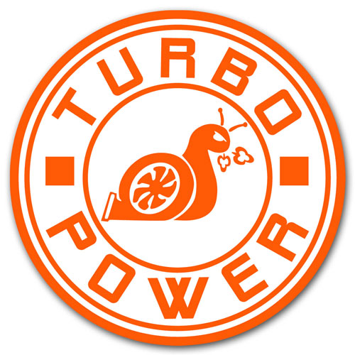 Turbo Power Angry Snail Layered Vinyl Sticker / Decal Round Shape Orange & White Color