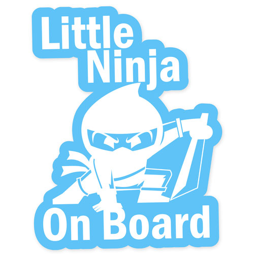 Little Ninja On Board Layered Vinyl Sticker / Decal Blue & White Color