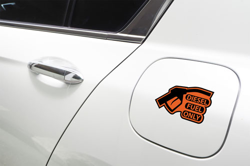 Diesel Fuel Only Warning Sign Reminder Gas Cap Cover Marker Layered Vinyl Sticker / Decal Orange & Black Color