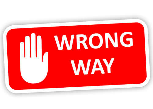 Wrong Way Warning Sign Hand Icon Layered Vinyl Sticker / Decal Red & White Color