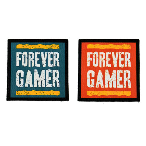 (2x) Forever Gamer Flock Printed Fabric Loop And Hook Patches Square Shape