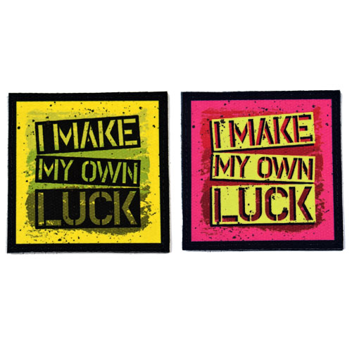 (2x) I Make My Own Luck Quote Flock Printed Fabric Loop And Hook Patches Square Shape