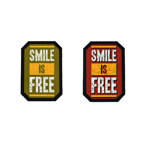 (2x) Smile Is Free Quote Flock Printed Fabric Loop And Hook Patches Polygon Shape