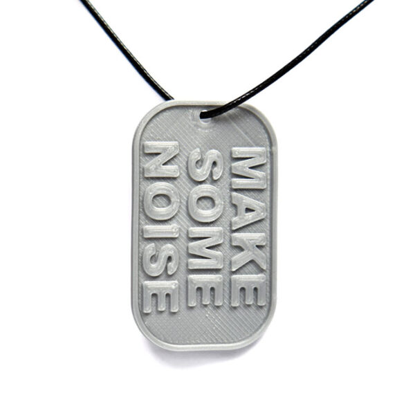 Make Some Noise 3D Printed Neck Tag Grey PLA Plastic & Black Synthetic Cord