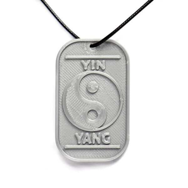 Yin And Yang YinYang 3D Printed Neck Tag Grey PLA Plastic & Black Synthetic Cord